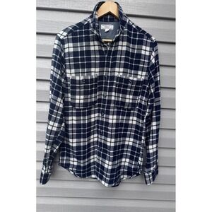 J. Crew Wallace & Barnes Long Sleeve Heavy Flannel Shirt Plaid Mens Medium Blue